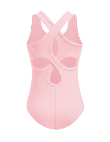 Zaclotre Ballet Leotards for Girls Gymnastics Leotards Dance Outfits Hollow Back Sleeveless Tank Bodysuit Light Pink 12-13Y