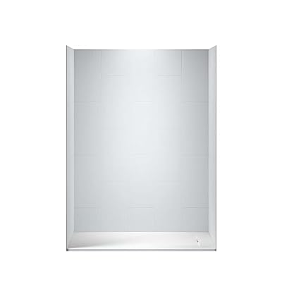 WOODBRIDGE 60 in. L x 32 in. W x 75 in. H Alcove Solid Surface Shower Combo Kits with Glue Up Shower Walls in Matte White and Curbless Shower Base with Reversible Drain in White