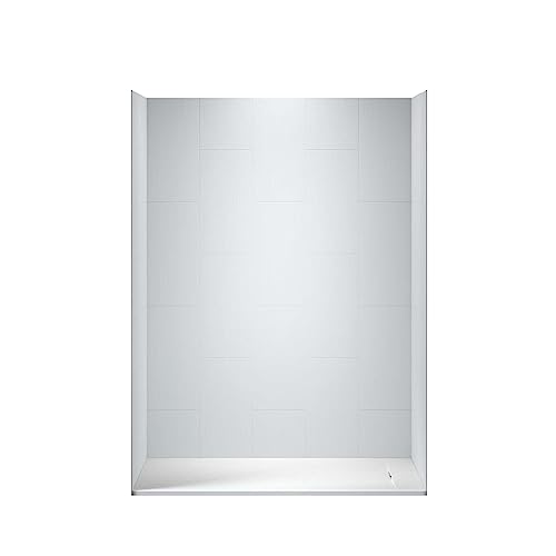 WOODBRIDGE 60 in. L x 36 in. W x 75 in. H Alcove Solid Surface Shower Combo Kits with Glue Up Shower Walls in Matte White and Curbless Shower Base with Reversible Drain in White