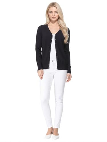 Image of YEMAK Women's Knit Cardigan Sweater - Long Sleeve V-Neck Basic Classic Casual Button Down Knitted Soft Lightweight Top