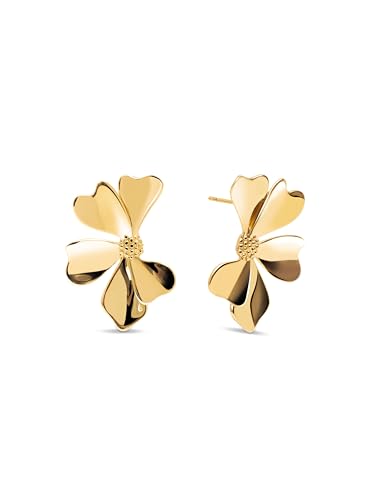 SINGULARU - Pendientes Camelia. Latón con Baño en Oro de 18 Kt....