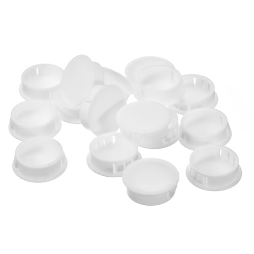 Image of uxcell 30mm /1.18 inch Plastic Hole Plugs, 16Pcs Flush Type Panel Round Snap in Fastener Knockout Locking Plugs for Furniture Insert End Caps Panels, White