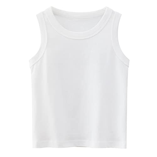 Baby Toddler Boys Girls Kids Tank Tops Sleeveless Solid Color Vest Shirt Clothes Crew Neck Tee Shirt Tops Summer Tee Top White