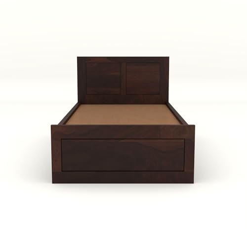 Image of Solid Sheesham Wood Single Size Bed with 2 Drawer Storage Wooden Single Cot Bed for Home Living Room Bedroom Guest Room Hotel (Walnut, Size 6 * 4)