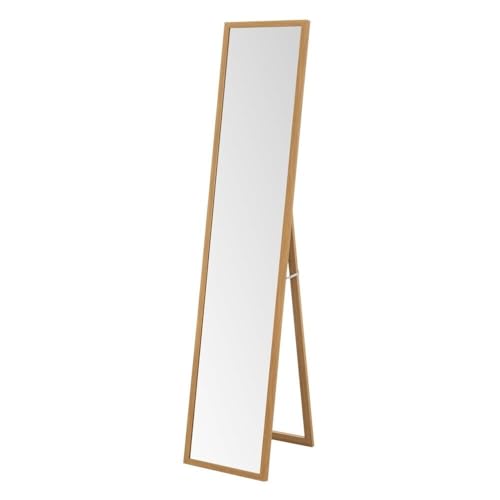 LOLAhome - Espejo de pie vestidor para Cuerpo Entero con Marco de 20mm de Madera Natural de 153x33 cm