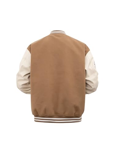 Men's Varsity Jackets 'C' Embroidery Baseball Bomber Jacket Unisex Vintage Letterman Wool and Faux Leather Coat2