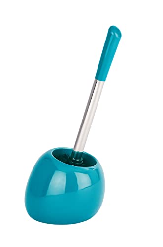 WENKO Porte Brosse WC Céramique Polaris Bleu Turquoise, brosse WC noir, brosse WC remplaçable, 19x34,6x14,6 cm