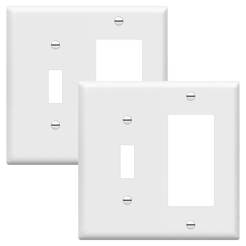 Image of ENERLITES Combination Toggle Light Switch /Decorator Light Switch Plate, Double Switch Wall Plate, Standard Size 2-Gang 4.50 inch x 4.57 inch, Polycarbonate Thermoplastic, 881131-W-2PCS, White (Pack of 2)