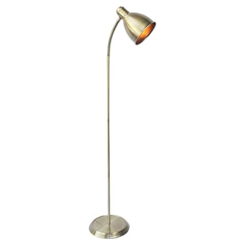 Antique Brass Floor Lamp or Reading Light, Classic Adjustable Flexi Arm Design, 137cm Height, LED Compatible Cover
