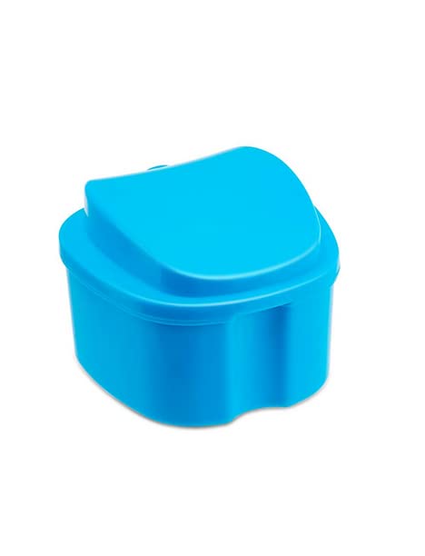 Miniatura 2 de Caja de baño de dentadura con cepillo limpiador de dentaduras postizas Estuche de baño con cesta de enjuague (Azul)
