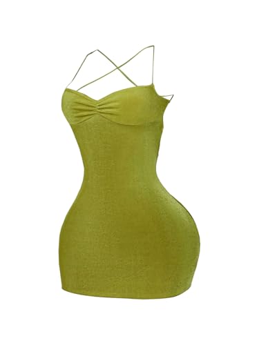 SOLY HUX Women's Summer Mini Dress Criss Cross Lace Up Backless Ruched Bodycon Cocktail Party Cami Dresses