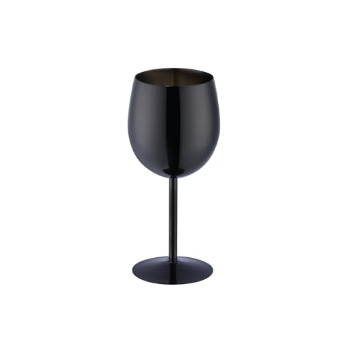 SBOMHS Verres à vin rouge avec pied - 1 verre à vin blanc - Environ 350 ml - En acier inoxydable 18/10 - Pour cocktails, champagne, whisky, bière - Noir