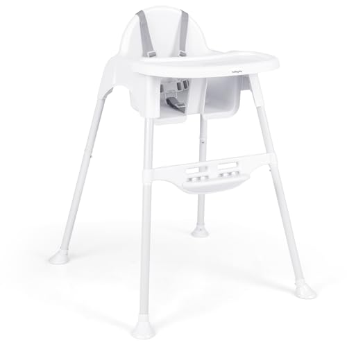 GOPLUS Trona Convertible 4 en 1 para Bebé, Silla para Comer para 6-36 Meses con Bandeja Ajustable Extraíble, Reposapiés y Cinturón de Seguridad de 5 Puntos, Lavable a Máquina, Carga 15 KG (Blanco)