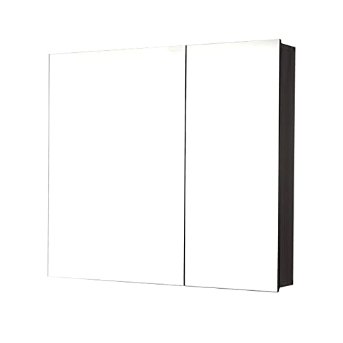 Armario de pared de baño para colgar con puertas y estantes con estantes de almacenamiento sin marco, empotrado o montaje en superficie, 60 x 70 cm, negro
