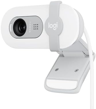 Logitech Brio 100 Webcam Full HD pour réunions/Streaming, équilibre Auto de l'éclairage, Micro intégré, volet de confidentialité, USB-A, pour Microsoft Teams, Google Meet, Zoom - Blanc