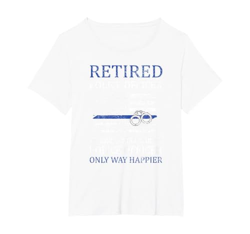 Retired Police Officer Policeman Blue Line Flag Cop T-Shirt, Women's Plus, White, 5X