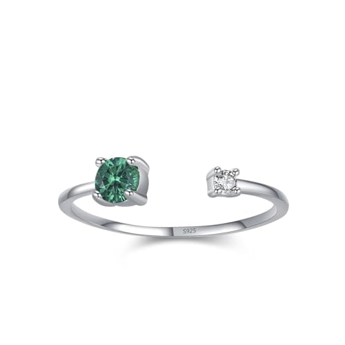 Bague femme argent et pierre verte zircone cubique, alliance de mariage ronde 925