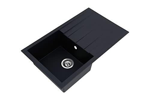 Respekta Mineralitespüle in Schwarz /1 Becken Einbauspüle in 80 x 50 cm Spülbecken geeignet für Unterschränke ab 50 cm Breite