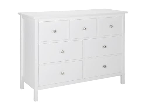 Vente-unique - Commode ALBANE - 7 tiroirs - Pin Blanc