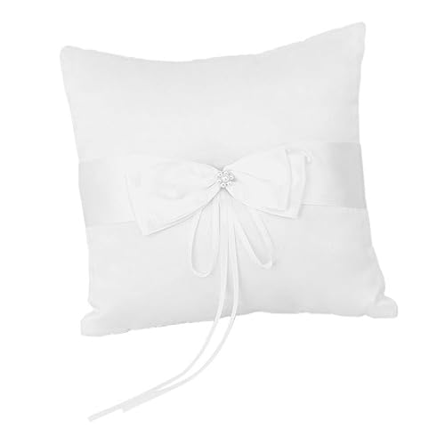 HOLIDYOYO 20x20cm Bridal Ring Pillow Satin Double Bowknot Flower Wedding Ring Bearer Pillow