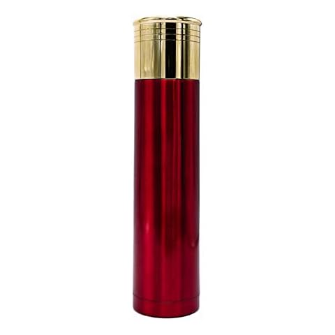 Caliber Gourmet 12 Guage Shotgun Shell Thermo Bottle 32 Ounces, Vacuum Insulated Stainless Steel - Novelty Gift For Christmas - Great for Your Camping Accessories or Camping Gear, One Size, Bold Red Cover