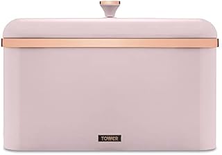 Tower T826130PNK Cavaletto Bread Bin Storage, Carbon Steel, Removable Lid, Marshmallow Pink and Rose Gold