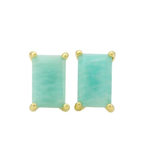 Puces d'oreilles en amazonite naturelle et argent 925 doré d'exception