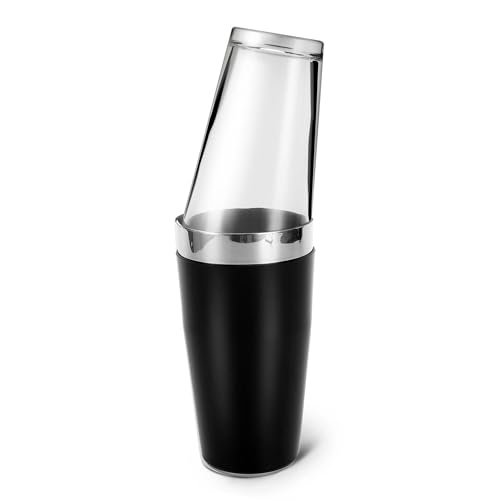 Boston Cocktail Shaker, 16 fl oz Glass and 26 fl oz Stainless Steel with Rubber Sleeve