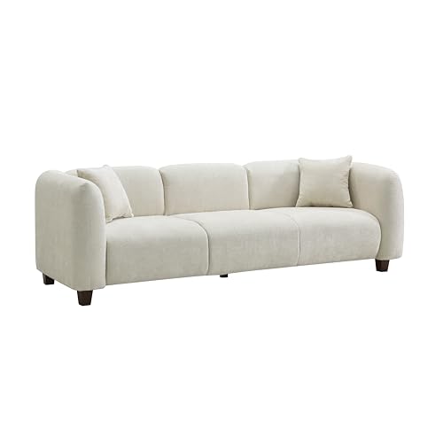 Image of Merax 87 inch Beige Chenille Couch 3 Seater Modern Sofas for Living Room | with 2 Pillows, Foam Filled Cushions, Solid Wood Legs, Upholstered Backrest and Armrest, Bear 900lbs, 87 inchW x 29.5 inchD x 26.5 inchH