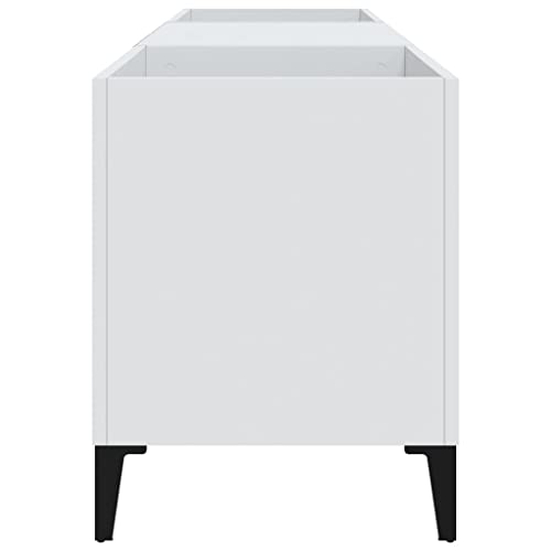 Mueble de madera noble y metal blanco de 121 cm con paneles de diseño lineal 8