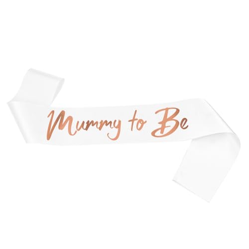 Mummy to Be Sash White Satin Baby Shower Sash with Gold Foil Text Elegant & Comfortable Pregnancy Party Accessory Perfect for Mum to Be Baby Shower Decorations Gender Reveal Photo Props