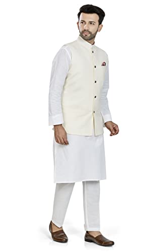 Image of BE ACTIVE 100% Cotton Solid Pattern Trendy Comfortable Stylish Full Sleeve Kurta Pajama Set with Jacket Nehru Style Koti for Men's ||