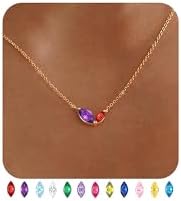 Dainty Gold Birthstone Necklaces for Women Non Tarnish 14K Gold Plated Necklaces for Women Trendy Blue Green Cubic Zirconia Pendant Necklace Graduation Birthday Gifts for Mom Personalized Jewelry