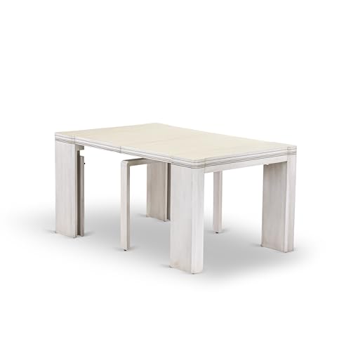 Image of X12X2-00W-27-13 Pieces Extendable Dining Set Includes a Rectangle Xtenczar Dining Table and 12 Light Gray Faux Leather Stackable Dining Chairs, Antique White