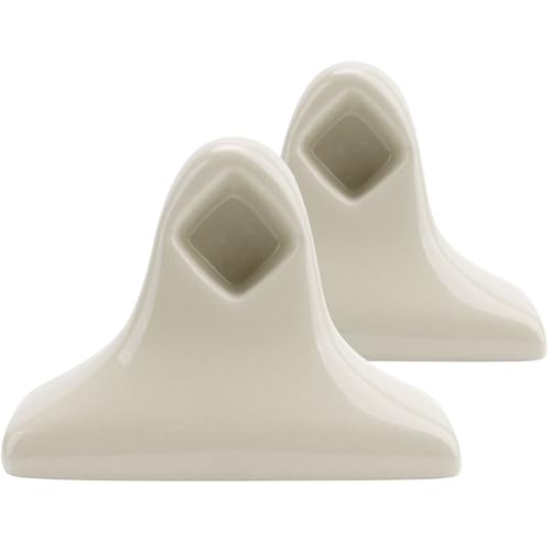 Beige Ceramic Almond Bone Towel Bar Rod Rack Post Holder Brackets Porcelain Tile Set Vintage Glazed Bathroom Accessory Mid Century Modern Retro Towel Holder Porcelain 2 Pcs