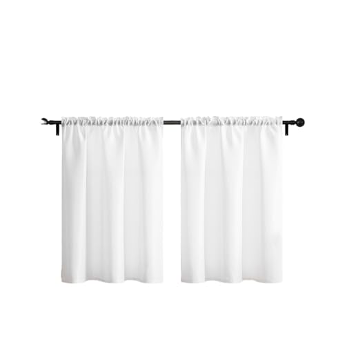 Home Queen White Waffle Bathroom Window Curtains Water Repellent Rod Pocket Kitchen Drapes for Small Window 2 Panels 36 W X 45 L Inch Each