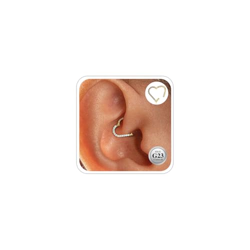 ESHIONER G23 Titane Cœur Daith Piercing Bijou Helix Hoop Septum Rook Tragus Piercing Nez Anneau Hypoallergénique Hinged Segment Petit Mignon 16G 8MM Oreille Droite Or Daith Earrings pour Femme