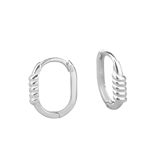 Twisted Oblong Hoop Earrings | 925 Sterling Silver Twist Rectangle Huggie Earrings | 14K Gold Oblong Twister Hoop Earrings
