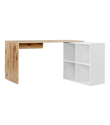 mokebo Eckschreibtisch groß in Eiche/Weiß mit Stauraum \'Der Produktive\', auch als Schreibtisch, Computertisch o. Arbeitstisch im Büro, Kinderschreibtisch oder Gaming Tisch in 145x77x65 (B/H/T in cm)