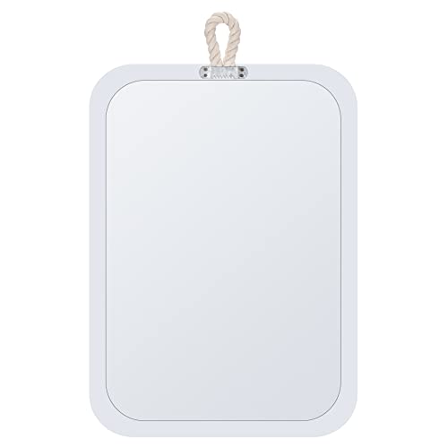 Nautical Rope Mirror Rectangle Wooden 22''Lx16''W White Decorative Mirror Farmhouse Hanging for Bathroom,Livingroom,Entryway-Beachy Coastal Wall Mirror Decor by Decor Trends - Used condition - Image 9