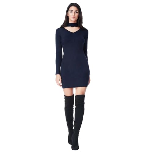 Goddiva Glitter Choker Jumper Mini Dress Medium Navy