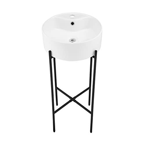 Monaco 15.75' Round Console Sink with Faucet Mount, White Basin Matte Black Legs