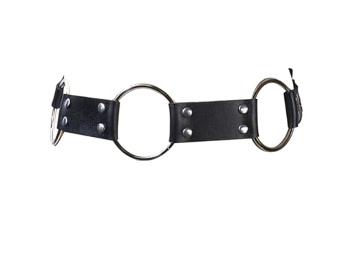 Women's Punk Rocker Grommet Leather Waist Belts with Metal Chains Tassel Adjustable Buckles Black Garter Harness3