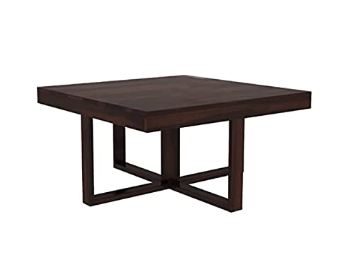 Image of TUNGARIYA Furniture Solid Sheesham Wood Coffee Table with 4 Stools | Sheesham Wood Coffee Table for Living Room | Wooden Center Teapoy Table - Walnut Finish