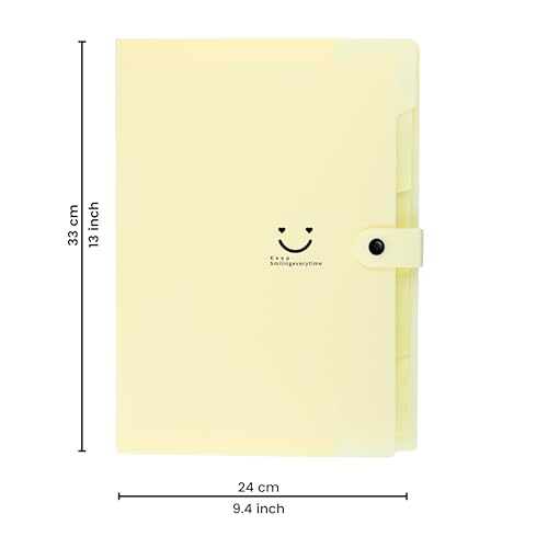 Image of SPS 5 Pocket Expanding File Folder Smile Design - Fits A4 & Letter Size Document Organizer, File Holder for Office, Accordion File Folders, Portable File Organizer, School & Home - Pastel Yellow