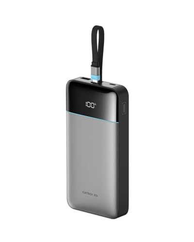 CUKTECH Batería externa de 25.000 mAh, cargador portátil máximo de 100 W con cable USB-C integrado, batería externa de carga rápida para MacBook Pro/Air, iPhone 17/16/15 Series, Samsung, Pixel