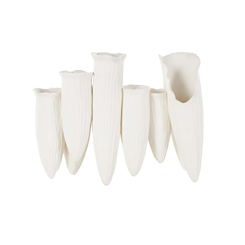 Image of Deco 79 Ceramic Abstract Floral Inspired Vase with Linear Grooves and 10 Openings, 14 inch x 5 inch x 11 inch, White