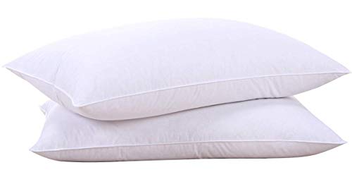 puredown® Goose Feathers and Down White Pillows with 100% Soft Cotton Cover, Bed Sleeping Hotel Collection Pillows Set of 2 Queen Size