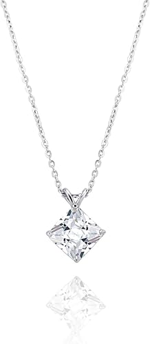 14K Gold 1 Carat Princess Cut D-Color Natural Diamond Pendant Necklace for Women, Simple Accessory for Daily Wear