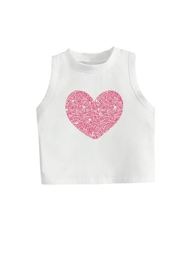 Girl's Glitter Heart Print Tank Top Sleeveless Crew Neck Loose Fit Casual Shirts - Main Image